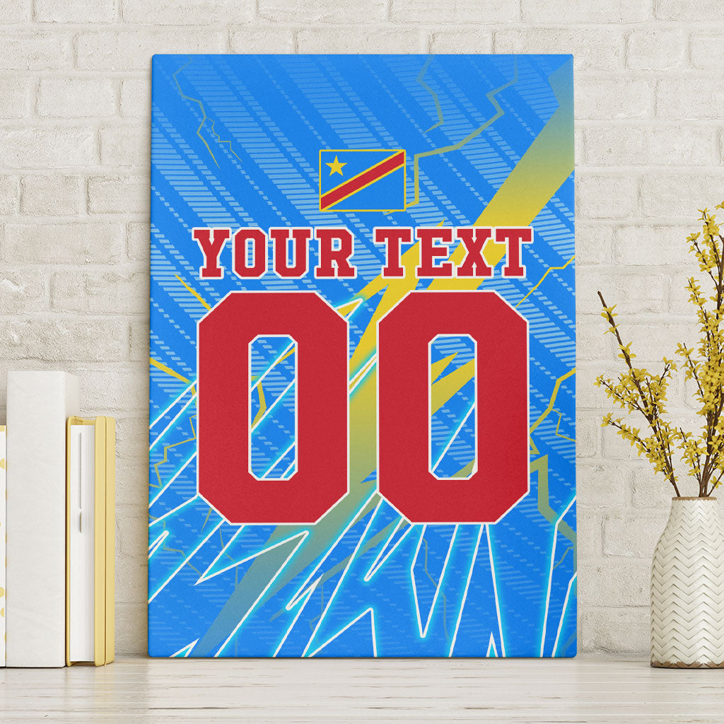 Personalized DR Congo Football Canvas Wall Art Lightning Leopard National Flag Motif