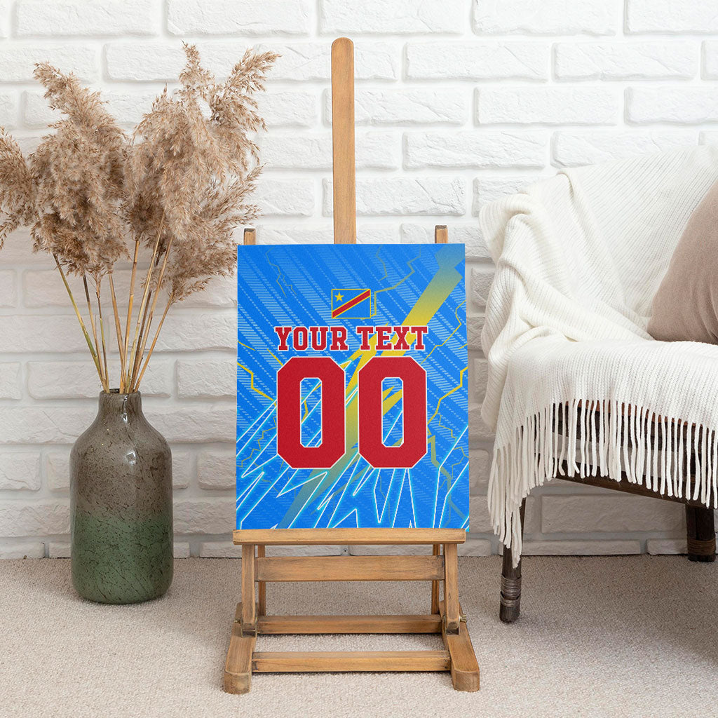 Personalized DR Congo Football Canvas Wall Art Lightning Leopard National Flag Motif
