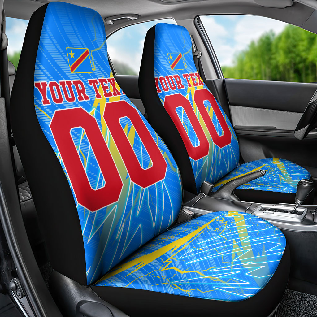 Personalized DR Congo Football Car Seat Cover Lightning Leopard National Flag Motif