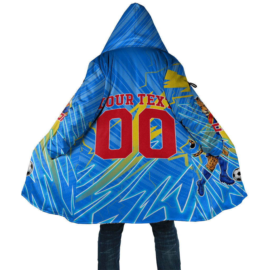 Personalized DR Congo Football Cloak Lightning Leopard National Flag Motif