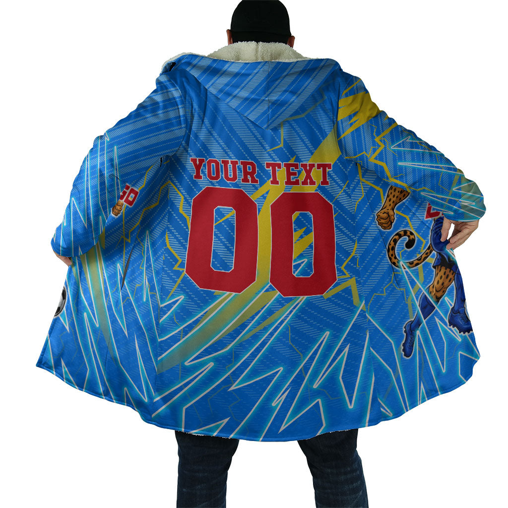 Personalized DR Congo Football Cloak Lightning Leopard National Flag Motif