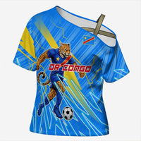 Personalized DR Congo Football Cross Shoulder Shirt Lightning Leopard National Flag Motif