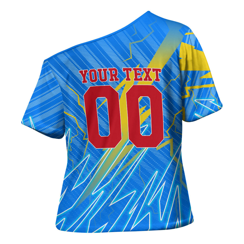 Personalized DR Congo Football Cross Shoulder Shirt Lightning Leopard National Flag Motif
