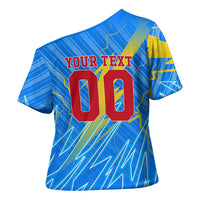 Personalized DR Congo Football Cross Shoulder Shirt Lightning Leopard National Flag Motif