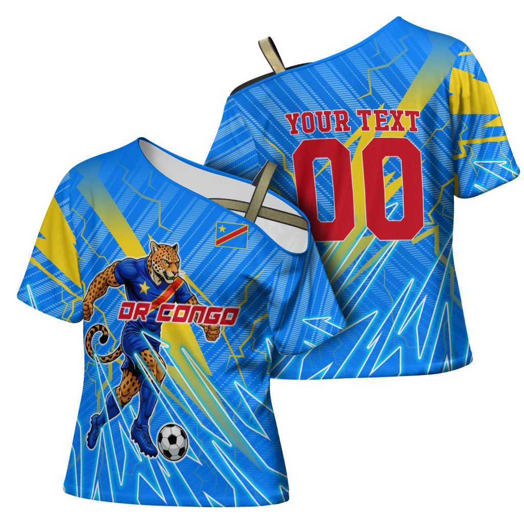 Personalized DR Congo Football Cross Shoulder Shirt Lightning Leopard National Flag Motif