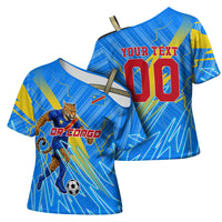 Personalized DR Congo Football Cross Shoulder Shirt Lightning Leopard National Flag Motif