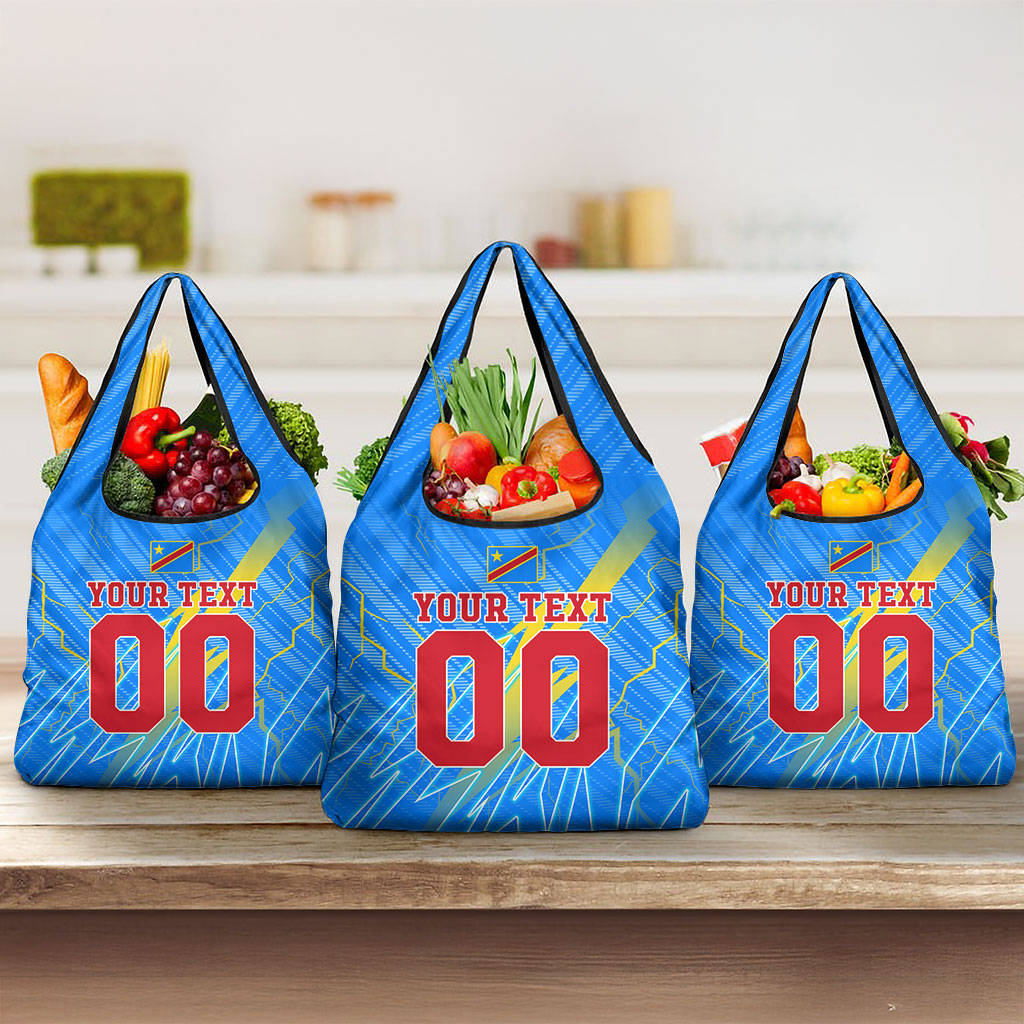 Personalized DR Congo Football Grocery Bag Lightning Leopard National Flag Motif