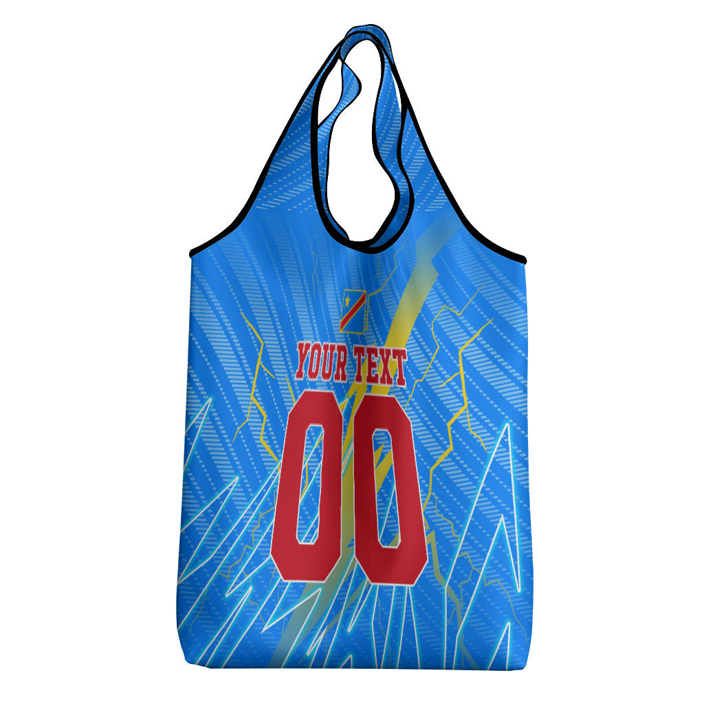 Personalized DR Congo Football Grocery Bag Lightning Leopard National Flag Motif