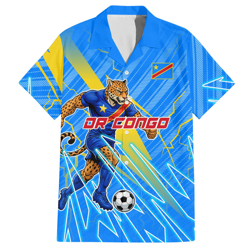 Personalized DR Congo Football Hawaiian Shirt Lightning Leopard National Flag Motif