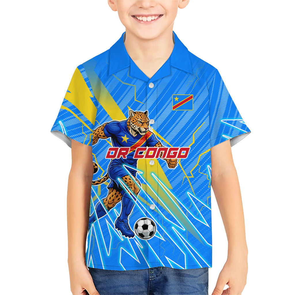 Personalized DR Congo Football Hawaiian Shirt Lightning Leopard National Flag Motif