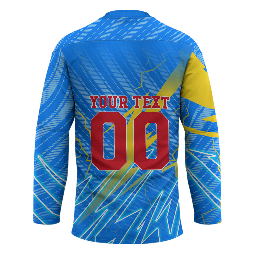 Personalized DR Congo Football Hockey Jersey Lightning Leopard National Flag Motif