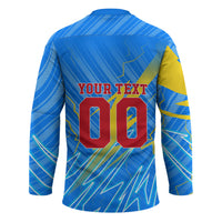 Personalized DR Congo Football Hockey Jersey Lightning Leopard National Flag Motif