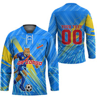 Personalized DR Congo Football Hockey Jersey Lightning Leopard National Flag Motif