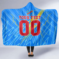 Personalized DR Congo Football Hooded Blanket Lightning Leopard National Flag Motif