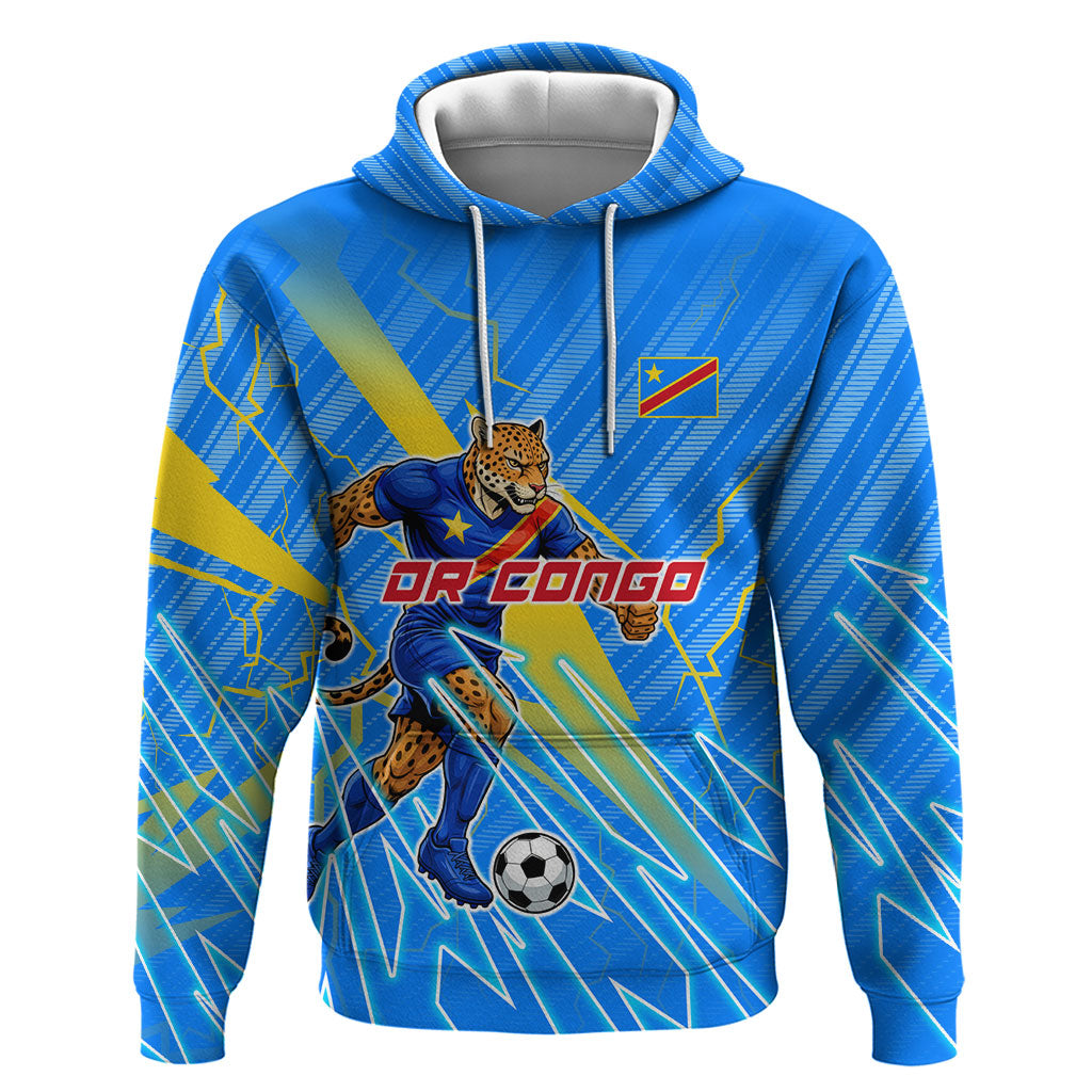 Personalized DR Congo Football Hoodie Lightning Leopard National Flag Motif