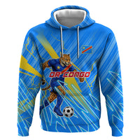 Personalized DR Congo Football Hoodie Lightning Leopard National Flag Motif