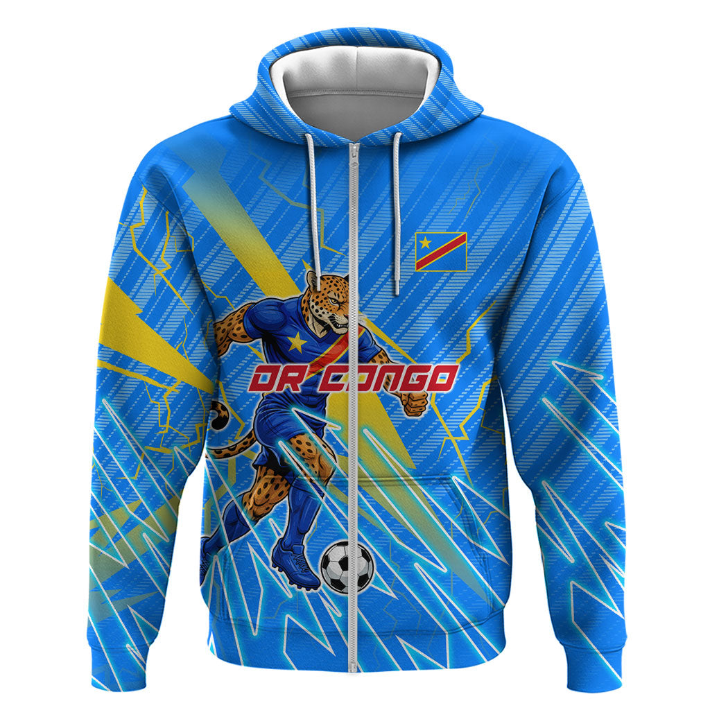 Personalized DR Congo Football Hoodie Lightning Leopard National Flag Motif