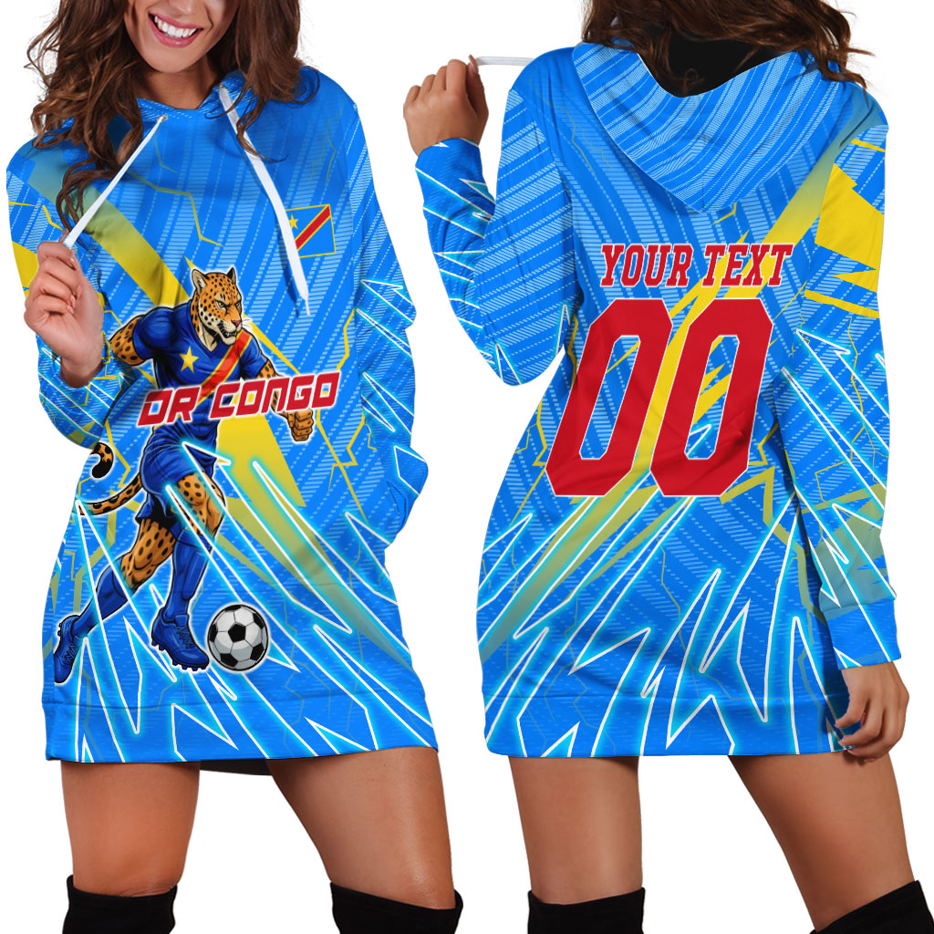 Personalized DR Congo Football Hoodie Dress Lightning Leopard National Flag Motif