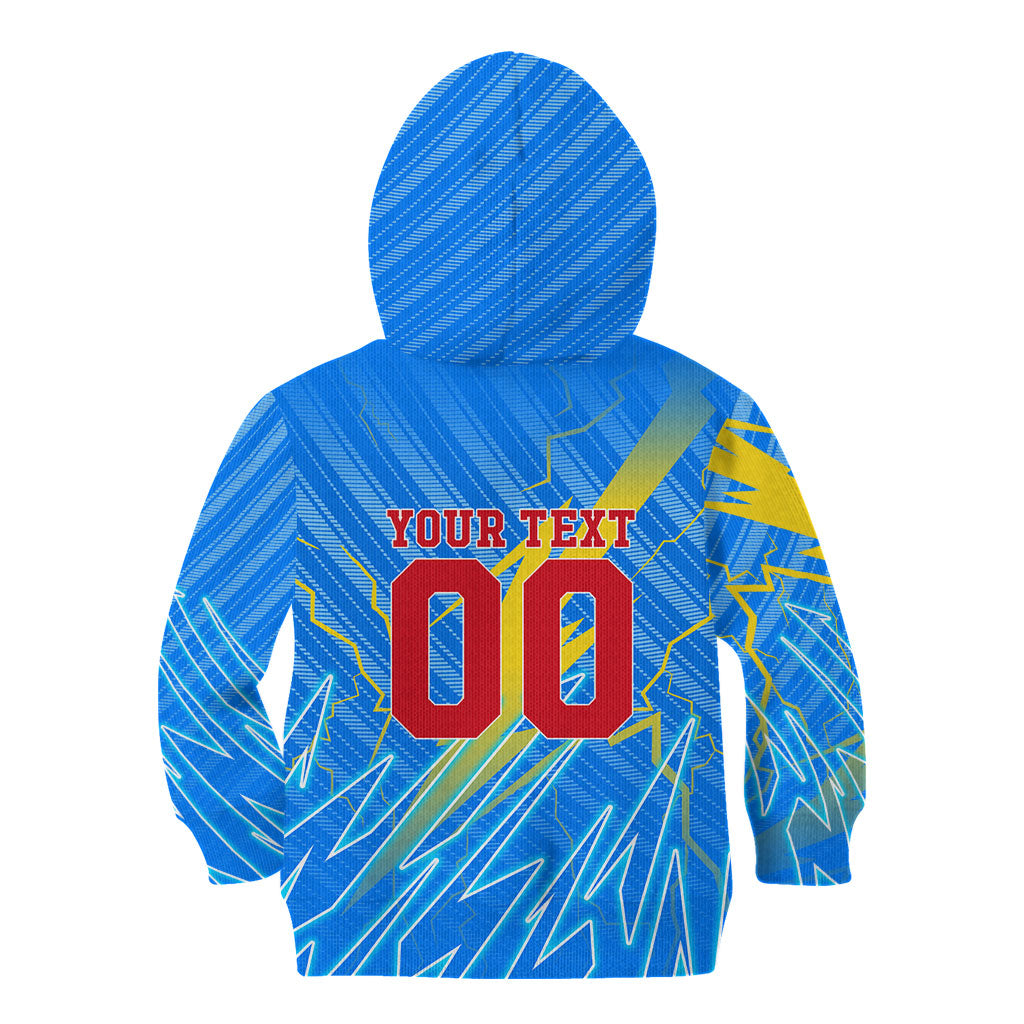 Personalized DR Congo Football Kid Hoodie Lightning Leopard National Flag Motif