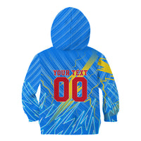 Personalized DR Congo Football Kid Hoodie Lightning Leopard National Flag Motif