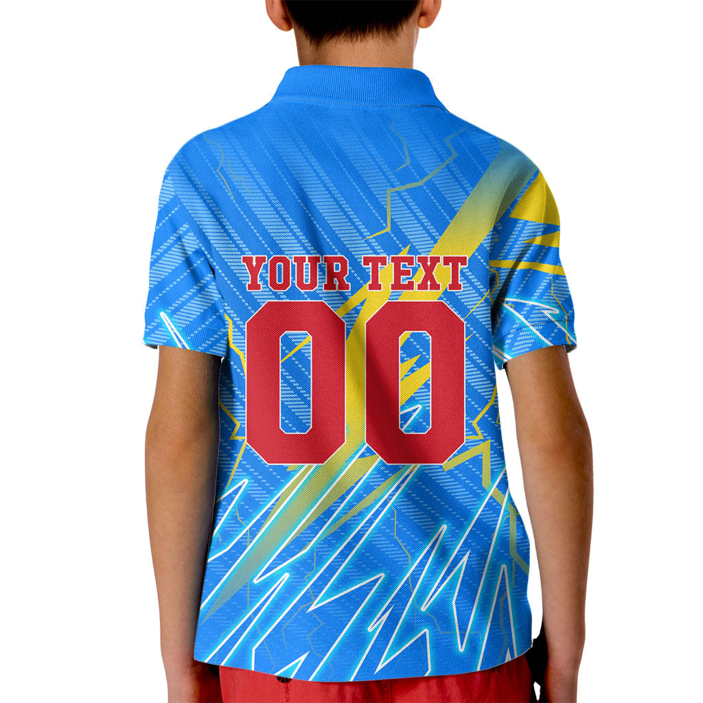 Personalized DR Congo Football Kid Polo Shirt Lightning Leopard National Flag Motif