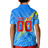Personalized DR Congo Football Kid Polo Shirt Lightning Leopard National Flag Motif
