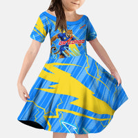 Personalized DR Congo Football Kid Short Sleeve Dress Lightning Leopard National Flag Motif