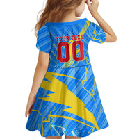 Personalized DR Congo Football Kid Short Sleeve Dress Lightning Leopard National Flag Motif