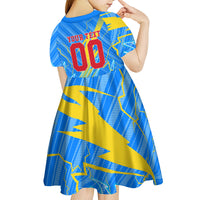 Personalized DR Congo Football Kid Short Sleeve Dress Lightning Leopard National Flag Motif