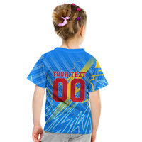 Personalized DR Congo Football Kid T Shirt Lightning Leopard National Flag Motif