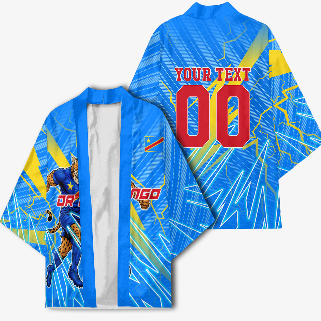 Personalized DR Congo Football Kimono Lightning Leopard National Flag Motif