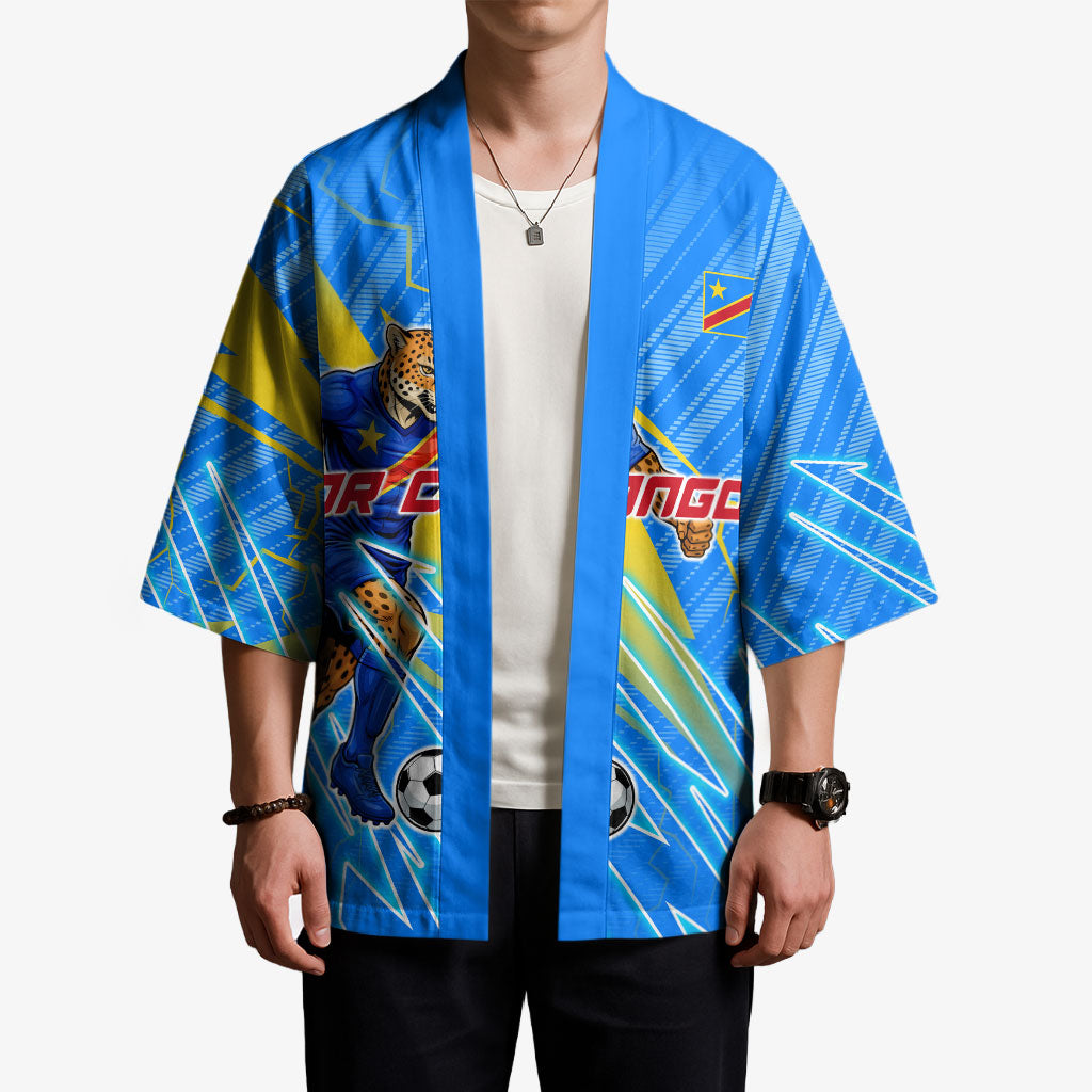 Personalized DR Congo Football Kimono Lightning Leopard National Flag Motif