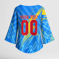 Personalized DR Congo Football Kimono Sleeve Blouse Lightning Leopard National Flag Motif
