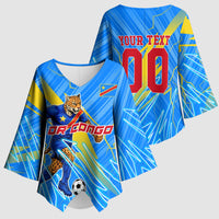 Personalized DR Congo Football Kimono Sleeve Blouse Lightning Leopard National Flag Motif