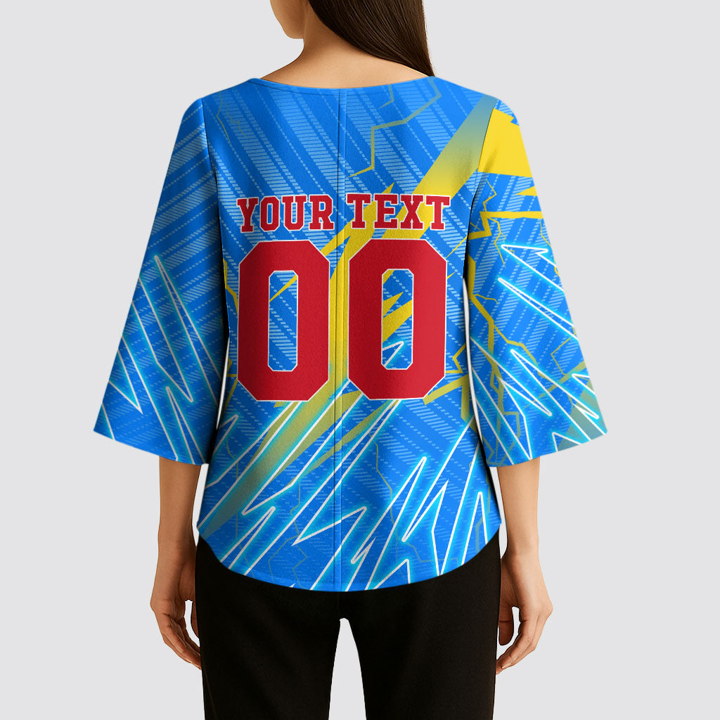 Personalized DR Congo Football Kimono Sleeve Blouse Lightning Leopard National Flag Motif