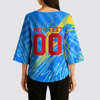 Personalized DR Congo Football Kimono Sleeve Blouse Lightning Leopard National Flag Motif