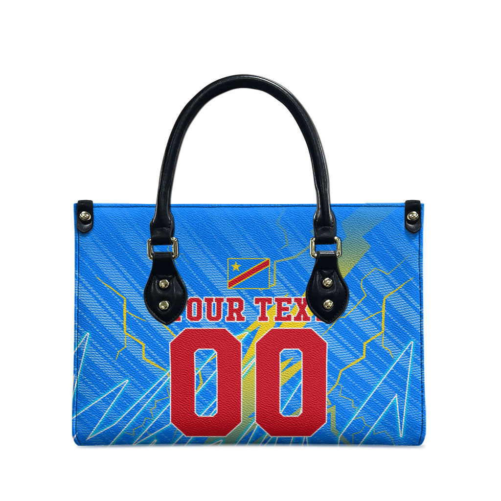 Personalized DR Congo Football Leather Bag Lightning Leopard National Flag Motif