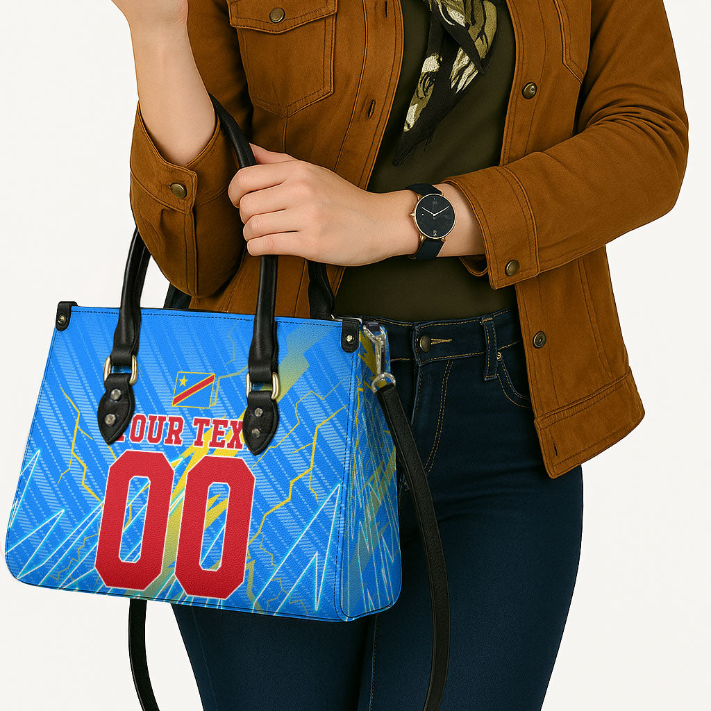 Personalized DR Congo Football Leather Bag Lightning Leopard National Flag Motif