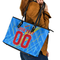Personalized DR Congo Football Leather Tote Bag Lightning Leopard National Flag Motif