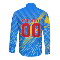 Personalized DR Congo Football Long Sleeve Button Shirt Lightning Leopard National Flag Motif