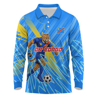 Personalized DR Congo Football Long Sleeve Polo Shirt Lightning Leopard National Flag Motif