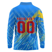Personalized DR Congo Football Long Sleeve Polo Shirt Lightning Leopard National Flag Motif