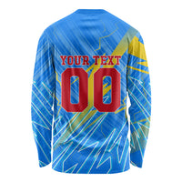 Personalized DR Congo Football Long Sleeve Shirt Lightning Leopard National Flag Motif
