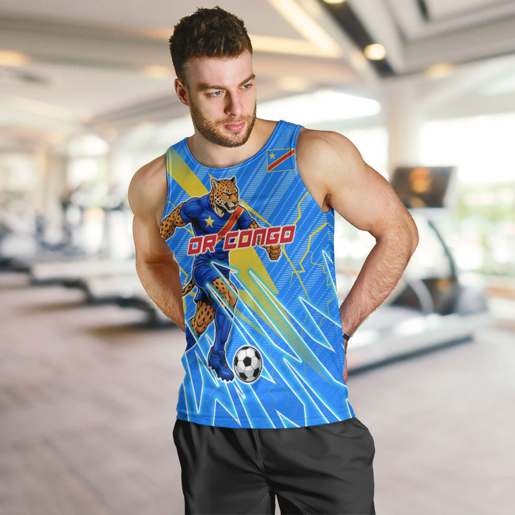 Personalized DR Congo Football Men Tank Top Lightning Leopard National Flag Motif