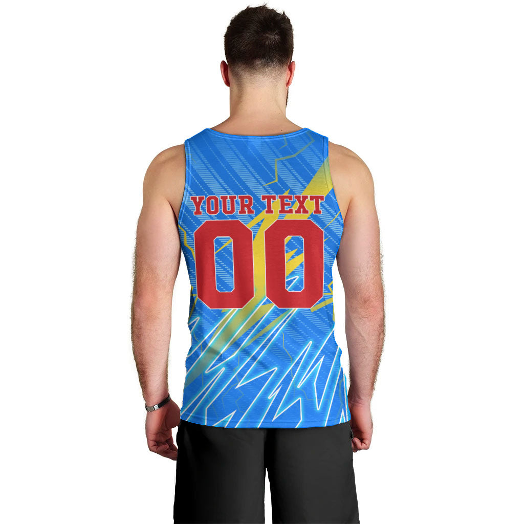 Personalized DR Congo Football Men Tank Top Lightning Leopard National Flag Motif