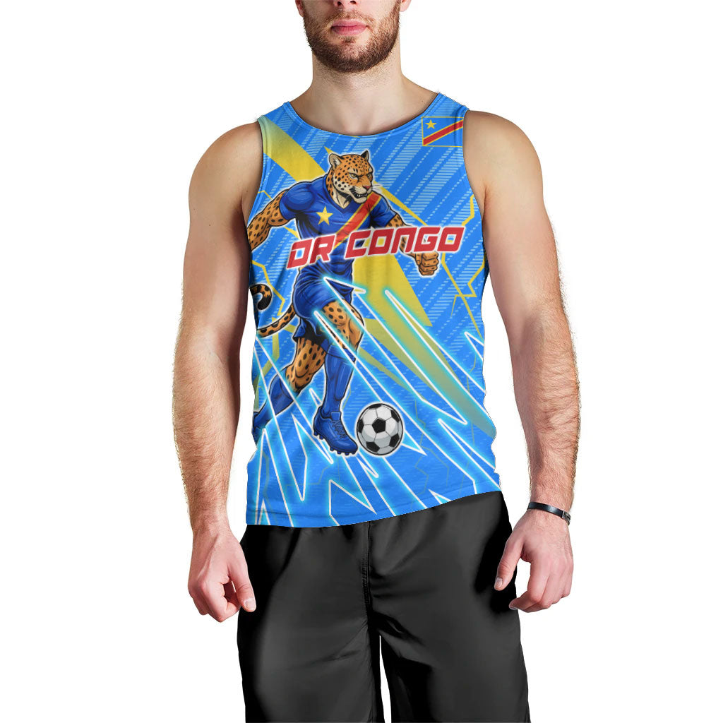 Personalized DR Congo Football Men Tank Top Lightning Leopard National Flag Motif
