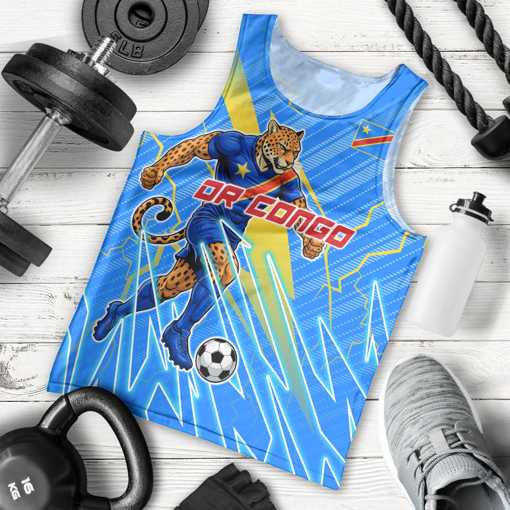 Personalized DR Congo Football Men Tank Top Lightning Leopard National Flag Motif