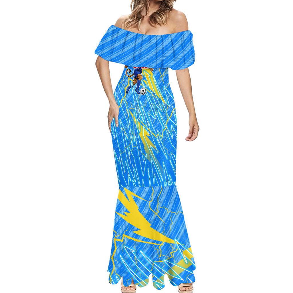 Personalized DR Congo Football Mermaid Dress Lightning Leopard National Flag Motif