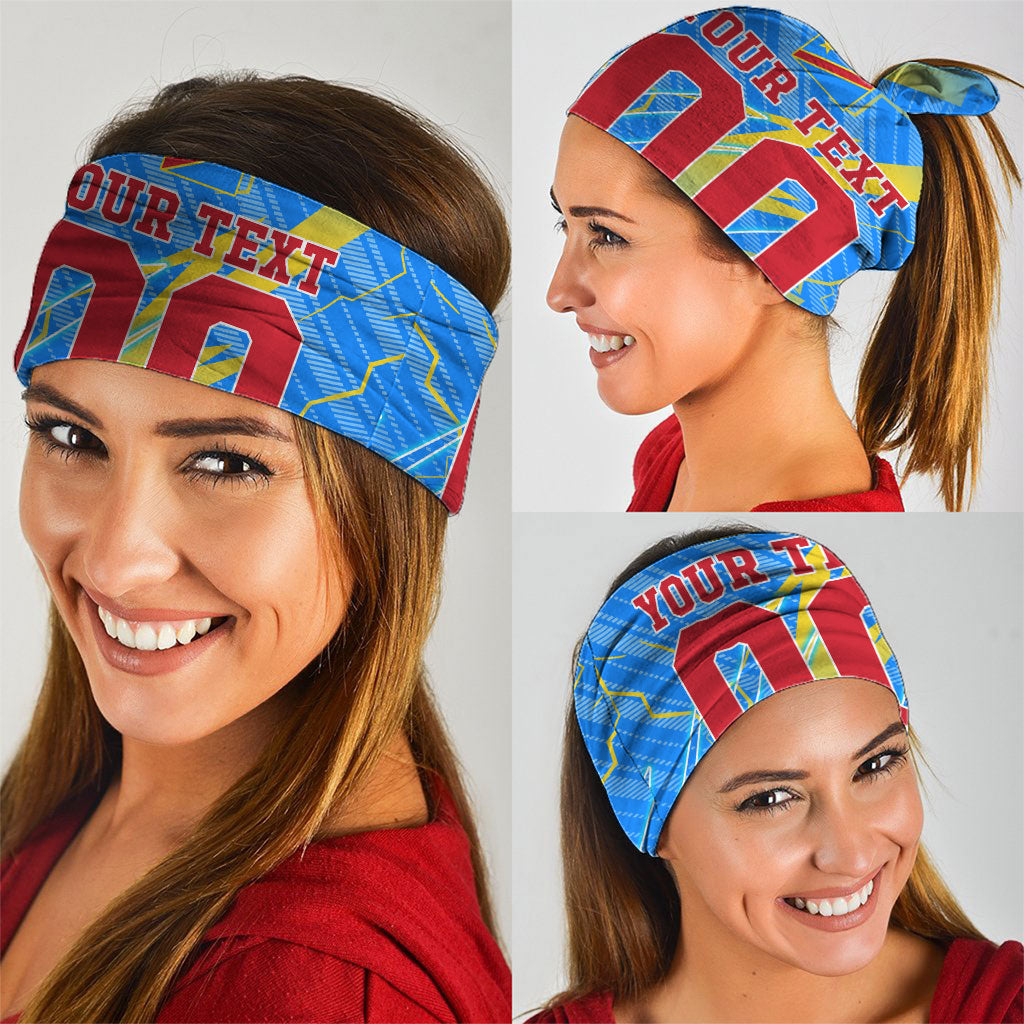 Personalized DR Congo Football Neck Gaiter Lightning Leopard National Flag Motif