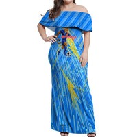 Personalized DR Congo Football Off Shoulder Maxi Dress Lightning Leopard National Flag Motif